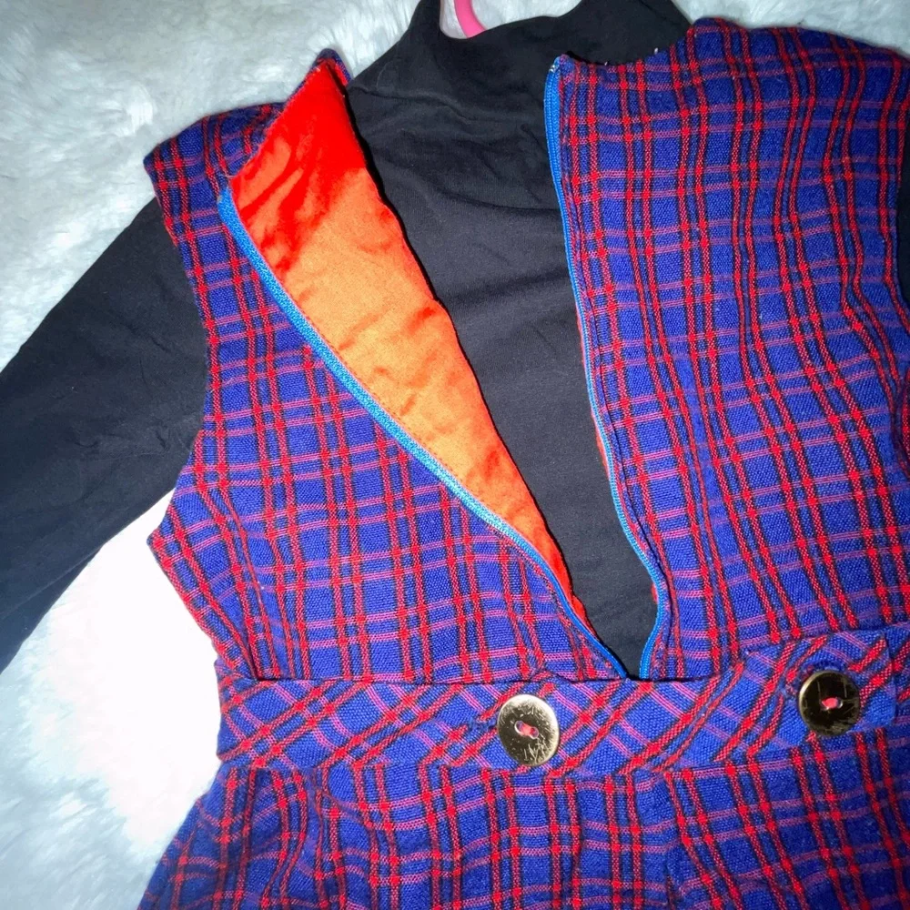 Toddler Girls Fall Outfit 2 Pieces size 2/3 Vintage Plaid Red &‎ Navy Dre…